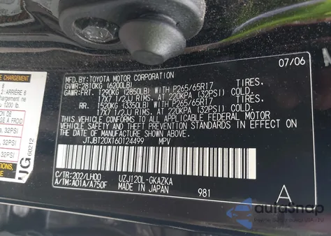 2006 Lexus Gx 470 from USA, damaged, VIN JTJBT20X160124499